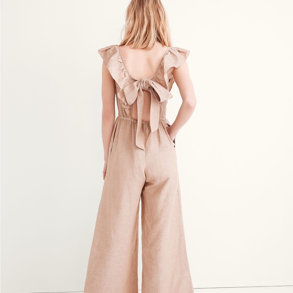 Madewell Linen Blend Ruffle Tie-Back Jumpsuit